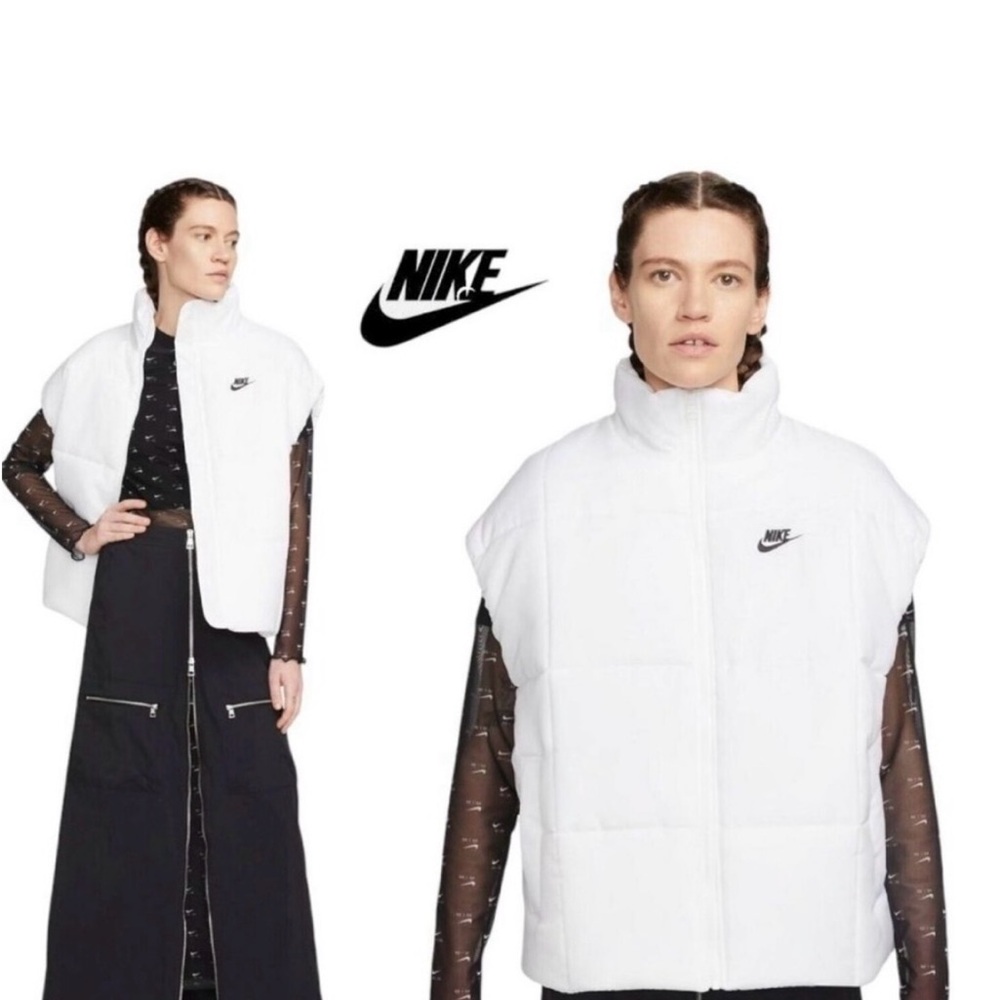 Nike White Quilted‎ Therma fit Vest with Black Logo size Large NWT - Picture 3 of 10